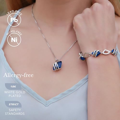 Leafael Wish Stone Pendant Necklace with Birthstone Crystal, 18K Rose Gold Plated/Silvertone, 18" + 2" - color: 209-September-Sapphire Blue-Silvertone