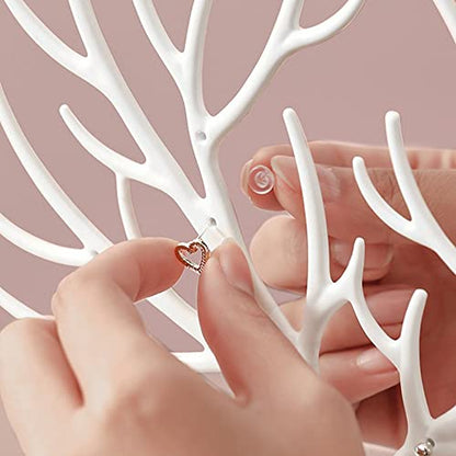 MORE&LESS Antlers Jewelry Display Stand with Drawer and Crystal Handle, Tree Tower Rack Hanging Organizer for Ring Earrings Necklace Bracelet - color: C White-Drawer-Crystal Handle