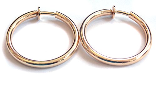 Clip-on Earrings Round Shiny Plated Hoop Earrings Gold Or Silver 1 inch Hoops Hypo-Allergenic - style: Gold