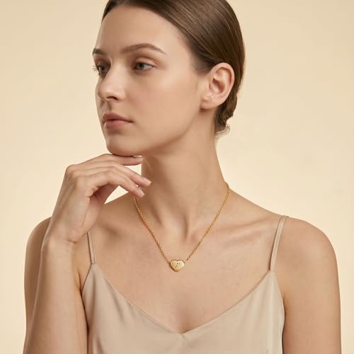 18k Gold Plated Heart Pendant Letter Necklaces for Girls Stainless Steel Initial Necklace for Women Birthday Gifts for Girls Women - color: Brushed Gold, style: Letter P
