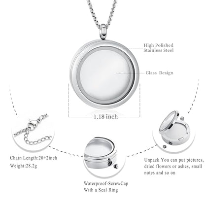 Oinsi Cremation Locket Necklace For Ashes Of Loved One Carry Photo Glass Memorial Urn Jewelry 316L Stainless Steel Keepsake Gifts - color: A-Customize-Text