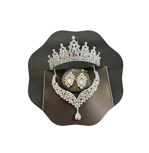 Crowns and Tiaras jewelry sets for Wedding princess birthday party Halloween Prom Pageant Jewelry for Women Crystal Bridal Jewelry Set for women - color: Silver AB