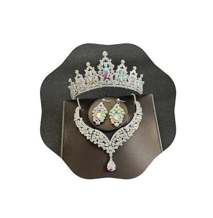 Crowns and Tiaras jewelry sets for Wedding princess birthday party Halloween Prom Pageant Jewelry for Women Crystal Bridal Jewelry Set for women - color: Silver AB
