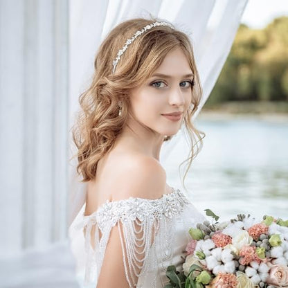 4 Pack Silver Rhinestone Headbands Wedding Beadband Bridal Headband For Women Gifts - color: silver