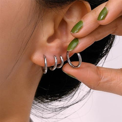 Huggie Hoop Earrings Small Hypoallergenic 14K Gold Plated Huggie Earrings For Women Simple Huggie Stud Earrings - color: Silver-8/8/8/8mm