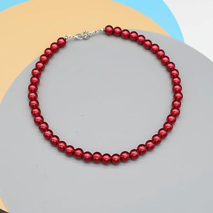 Long Simulated 10mm AAA Pearl Strand Necklace for Women Multicolor Pearl Choker Necklace 1920s Pearl Statement Necklace Costume Jewelry - color: 10mm Red