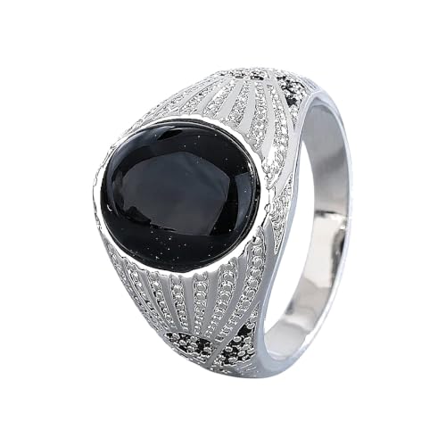 S925 Silver Jewelry Ring Natural Oval Rectangle BLiG Black Agate Stone Vintage Ring For Women Party Gifts
