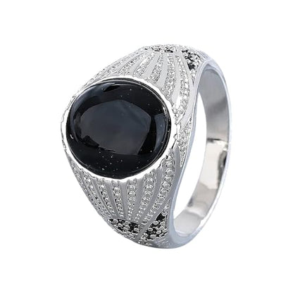 S925 Silver Jewelry Ring Natural Oval Rectangle BLiG Black Agate Stone Vintage Ring For Women Party Gifts