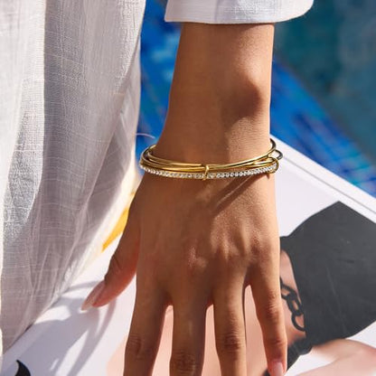 Stackable Bangle Bracelets for Women 18K Gold Plated Stainless Steel Non Tarnish Bangles 8 inch Bracelet Stack Trendy Women's Jewelry Gift - color: Gold, size: 7.5 inch