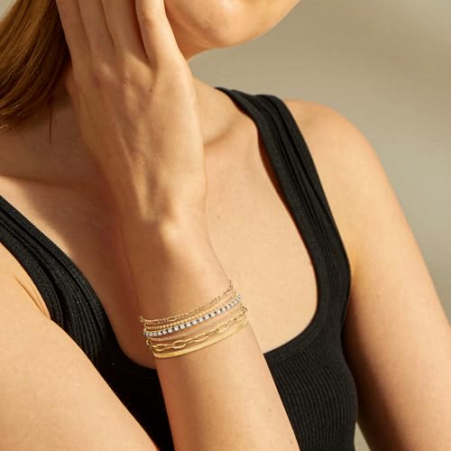 Bracelets for Women, Dainty Stackable Bracelet Stack Sets Tiny Box Chain Adjustable Bracelets Minimalist Cute Jewelry Paperclip Link Layered Waterproof Jewelry Sets Gifts - style: 6-PIECE IMITATION-DIAMOND