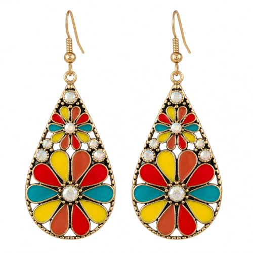 Colorful Green Teardrop Earrings for Women - Bohemian Style Enamel Dangle Earrings Lightweight Fashion Jewelry for Daily/Wedding/Party - color: Red