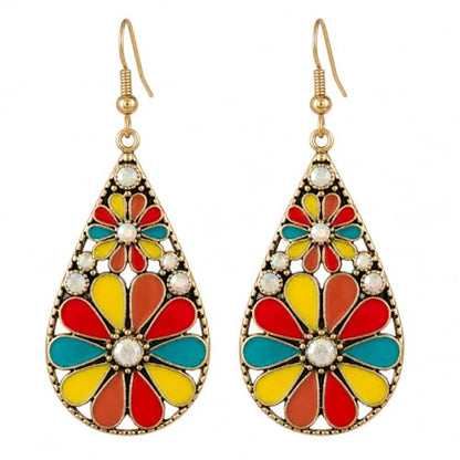 Colorful Green Teardrop Earrings for Women - Bohemian Style Enamel Dangle Earrings Lightweight Fashion Jewelry for Daily/Wedding/Party - color: Red