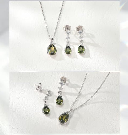 immobird 925 Sterling Silver Infinity Birthstone Jewelry Set Teardrop | Birthstone Necklace and Earring Set, Small Pear-shape Pendant, Drop Earring, Timeless Gift for Her, Daily Wear, Nice Gift Box - color: 08-Aug.