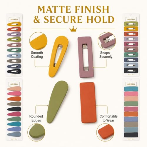 Bphne 40 Pcs Matte Non-Slip Snap Hair Clips for Women, Mixed Teardrop & Rectangle Barrettes, Cutout & Solid Metal Pins Set, Secure Grip for Fine Thick Hair Office Home - color: Mixed Cutout & Solid