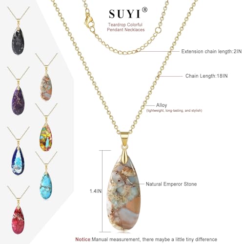 Suyi Stone Necklace for Women Teardrop Colorful Pendant Necklaces - color: Camel Gold