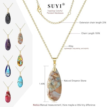 Suyi Stone Necklace for Women Teardrop Colorful Pendant Necklaces - color: Camel Gold