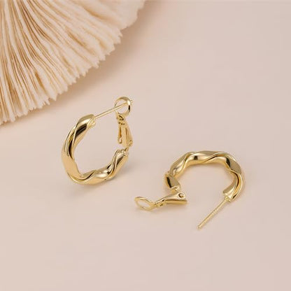 14k Gold Plated Hoop Earrings for Women, 925 Sterling Silver Posts Thick Twist Hypoallergenic Chunky Large Earrings 20mm 30mm 40mm 50mm - color: Yellow Gold, size: 20mm