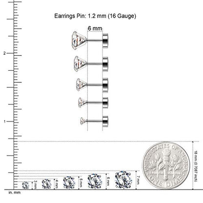 JewelrieShop Cartilage Tragus Earring Stainless Steel Stud Piercing Earring Flat Back Earrings Stud Flatback Screw Back Earrings for Women Men (16G, 6mm Bar Length, 3mm-7mm CZ, 5 Pairs) - color: 04. Steel with White Black CZ