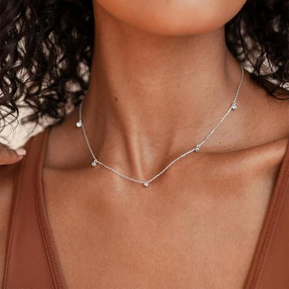 Dainty Silver Gold Necklaces for Women Cute Station Choker Simulated Diamond Necklace Simple Layering CZ Necklace Trendy Jewelry Gifts - color: Silver, style: 5pcs Hanging CZ-Cable Chain