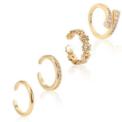 4 Pcs Gold Toe Rings for Women, 4 Designs Adjustable Open Toe Rings Minimalist Stylish Summer Beach Foot Jewelry for Women's Fashion Gifts