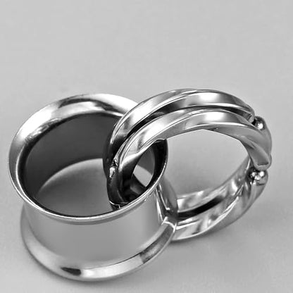 1 Pair Basic gauges+2 twisty rings Ear Tunnels Plugs 316 Stainless Steel Ear Gauges Weight Saddle Plugs Hypoallergenic expander Piercing Body Jewelry 00g 0g-1'' - color: Twisty-Silver, size: 14 mm