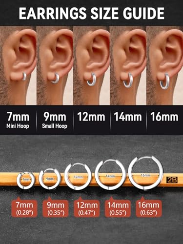 FaithHeart Stainless Steel Black/Silver/Gold Huggie Hoop Earrings for Men | Hypoallergenic Small Hoop Earrings Lightweight Sleeper Earrings Waterproof Cartilage Piercing Jewelry Gift 8-16mm - color: Silver-Flat, size: Diameter 12mm