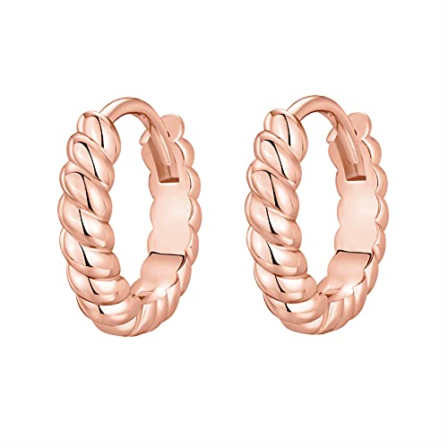 PAVOI 14K Gold Plated 925 Sterling Silver Post Twisted Huggie Earring | Women's Mini Hoop Earrings - color: Rose Gold, size: 12.5 MM