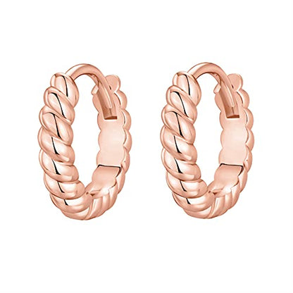 PAVOI 14K Gold Plated 925 Sterling Silver Post Twisted Huggie Earring | Women's Mini Hoop Earrings - color: Rose Gold, size: 12.5 MM