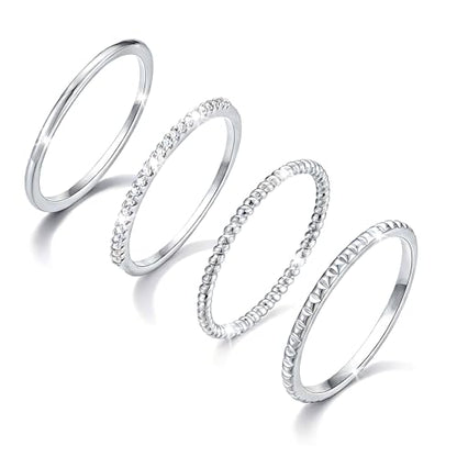 Lunvky Silver Stacking Rings for Women 14K Gold Plated Ring Non Tarnish Thin Trendy Stackable Dainty Cubic Zirconia Finger Pinky Thumb Wedding Band Rings Set Jewelry Gifts Size 5-10 - color: B-Silver, size: 8