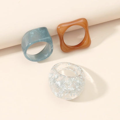 Resin Chunky Rings for Women Multicolor Acrylic Plastic Rings Set Cute Trendy Aesthetic Y2k Statement Rings Thick Dome Heart Knuckle Finger Jewelry - color: 3PCS