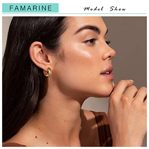 FAMARINE Chunky Thick Hoop Earrings for Women Gold Hoops Huggie Earrings for Men Gift - color: 0.7" Hoop