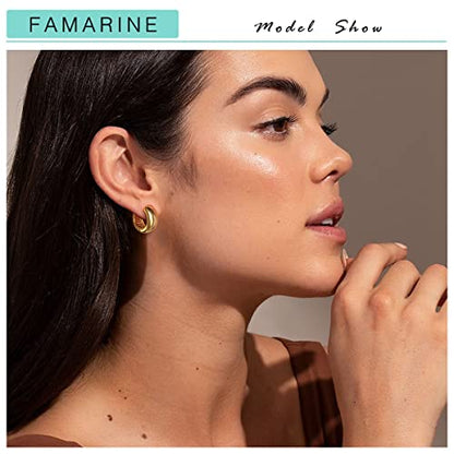 FAMARINE Chunky Thick Hoop Earrings for Women Gold Hoops Huggie Earrings for Men Gift - color: 0.7" Hoop