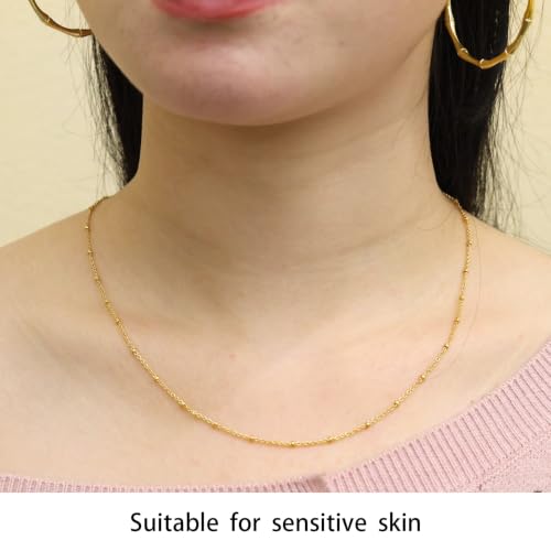 14K Gold Plated Paper Clip Chain Link Necklace Satellite Chain Necklace for Women - color: Satellite Chain