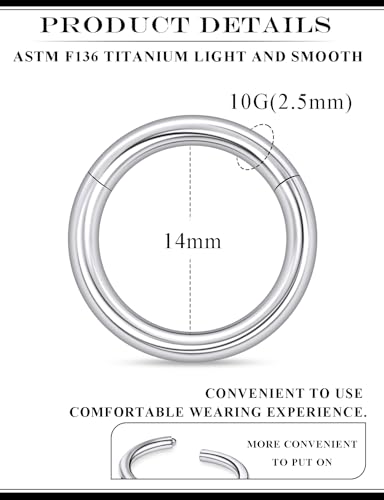 20G 18G 16G 14G 12G 10G 8G 6G 4G 2G Nose Rings Hoops Astm F136 Titanium Clicker Septum Lip Ring Tragus Helix Daith Rook Conch Snug Cartilage Lobe Earrings Hoop Piercing Jewelry For Women Men - size: 10G-14MM