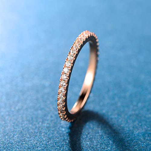 MDFUN 14K Gold Plated Full Eternity Band Ring for Women Round Cut Cubic Zirconia Stackable Wedding Band Anniversary Promise Ring - color: rose gold plated, size: 8