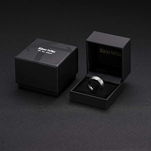 King Will Classic Tungsten Wedding Band for Men, 6/7/8/9/10mm Widths, Polished Finish Step Edge Matte Rings Comfort Fit - color: A-silver 8mm