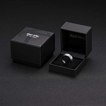 King Will Classic Tungsten Wedding Band for Men, 6/7/8/9/10mm Widths, Polished Finish Step Edge Matte Rings Comfort Fit - color: A-silver 8mm