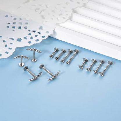 Lantine 16g CZ Crawler Flat Back Stud Earrings Set G23 Titanium Cartilage Tragus Daith Helix Piercing Jewelry 20g Flat Screw 2nd 3rd Lobe FlatBack Earrings - color: CZ, size: 16g 10mm