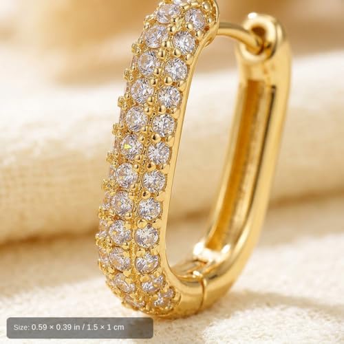 Hoop Earrings for Women Cubic Zirconia Pave Huggies Lightweight Hypoallergenic Fashion Jewelry for Daily Wear Anniversary Birthday Gift - color: Gold