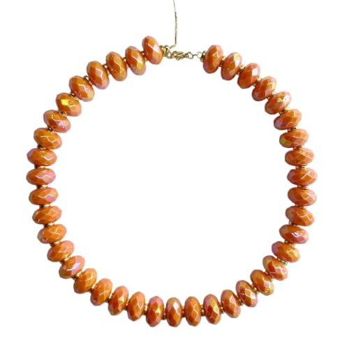 Colorful Chunky Acrylic Beaded Choker Necklaces for Women | Multicolor Faceted Beads, Sturdy Metal Chain, Adjustable Detachable, Lightweight, Summer Boho, Sparkly Statement Jewelry Gift - color: Orange