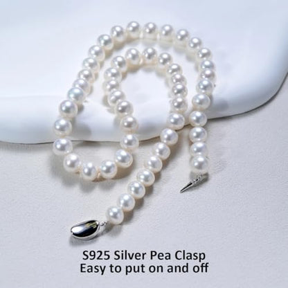 White Genuine Freshwater Cultured Pearl Necklace For Women And Men | Full Sizes from 3mm to 14mm Freshwater Pearls, AAA Grade & Above, A Love Gift Choice For Anniversaries And Birthdays - size: 8-9mm 18in