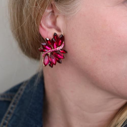 Rosemarie Collections Women's Dazzling Crystal Marquis Leaf Cluster Statement Clip On Earrings, 1.87" - style: Rose Pink Crystal Silver Tone