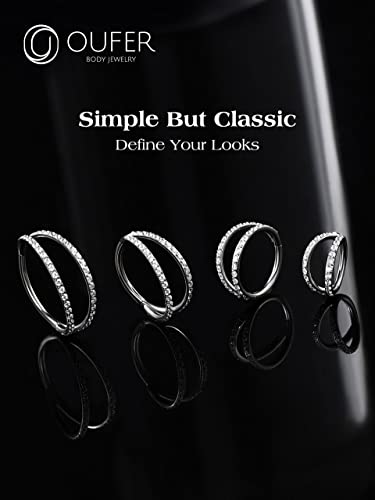 OUFER Double CZ Hoop Piercing Jewelry, Halloween & Christmas 20G Nose Rings (6MM 7MM 8MM), Classic 16G 18G 20G Cartilage Earrings (6MM–12MM), Surgical Steel Helix Tragus Lip Hoops for Women Men - color: Silver