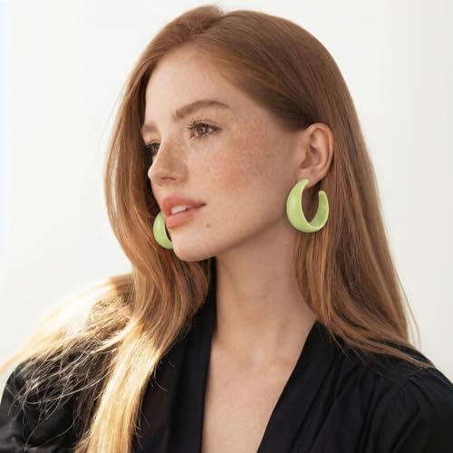 Chunky Gold Hoop Earrings for Women 9 Pairs, Fashion Resin Jewelry Gifts | Thick, Open, Twisted, Huggie, lightweight, 14K Gold-plated, Hypoallergenic, Great for Party/Gathering/Wedding/Work/Daily - color: Green
