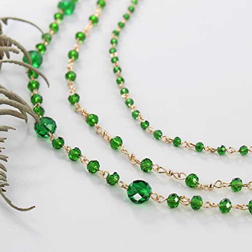 Firstmeet Long Chain Multi Layer Fashion Glass Beads Handmade Necklace for Women - color: Emerald Green