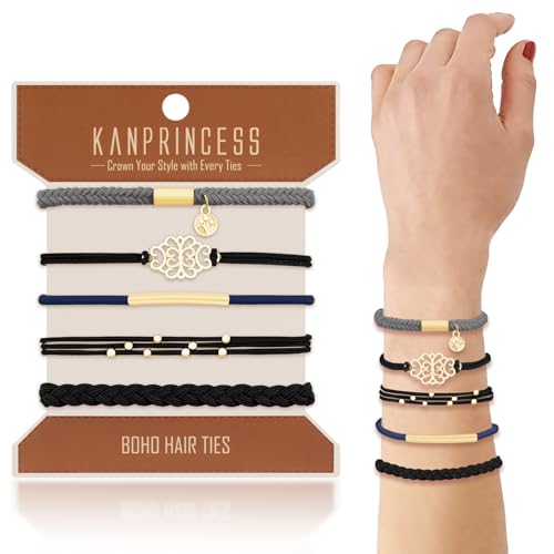 KANPRINCESS Hair Tie Bracelet, 5 Pcs Boho Hair Ties For Girls and Women, Elastic Hair Ties, Hair Bands For Ponytails, Ponytail Holder For Daily Life, Sport, Cooking, Working (Set 15) - color: Set15