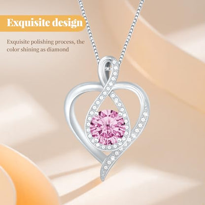 925 Sterling Silver Infinity Heart Necklace for Women, Rhodium Plated Cubic Zirconia Pendant Gift for Girlfriend Wife Mom - Anniversary Valentine's Day Birthday Present with Elegant Gift Box - color: Silver-10-Oct