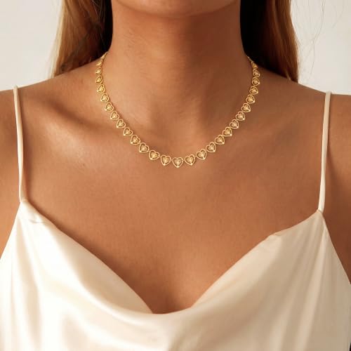 Robaice Necklaces for Women, 14K Gold/Silver Plated Chain Necklace | Dainty Paperclip Cuban Chain, Choker Necklace for Women, Non Tarnish Jewelry Gifts Trendy - color: Gold Heart Chain