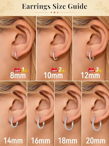 FaithHeart 925 Sterling Silver Post Small CZ Huggie Hoop Earrings for Women | Hypoallergenic Small Cubic Zirconia Hoop Earrings, Silver/Black/Gold/Rose Gold Huggie Earrings, 8-20mm with Gift Box - color: Silver, size: 16mm