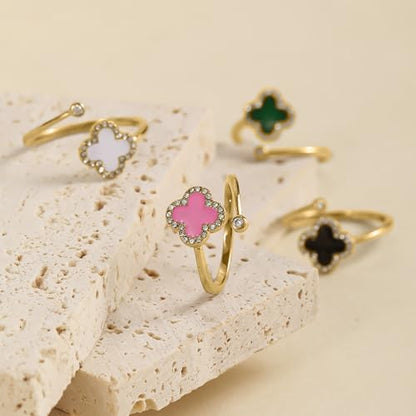 Qitian Clover Bracelet for Women 18K Gold Four Leaf Pink Lucky Link Clover Bracelets, Trendy Bracelets Set Jewelry Gifts for Women - color: L-Green Set